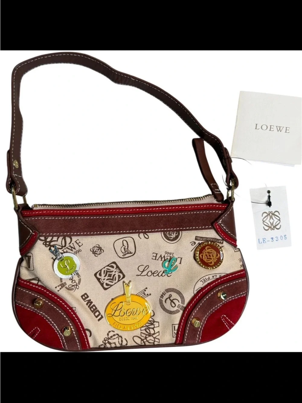 Loewe Red, Brown & Cream Shoulder Bag